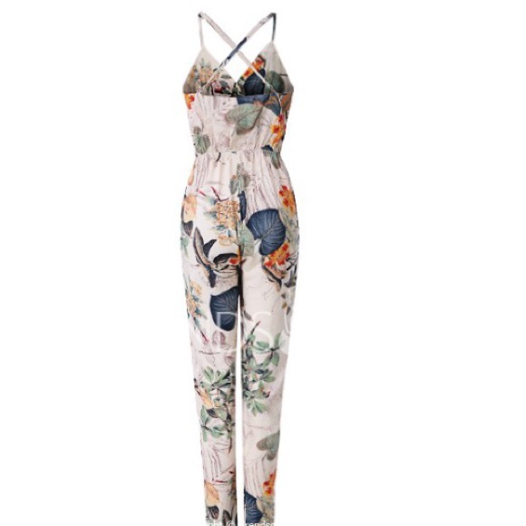 Tropical Plant Print Jumpsuit - Picture 3 of 7